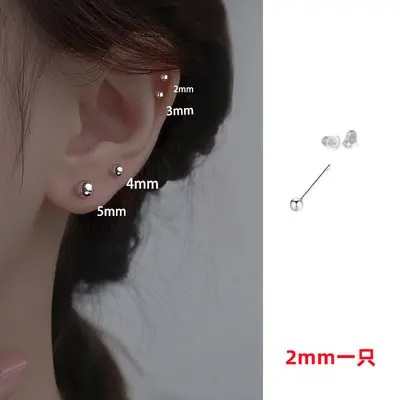 Kulakları delikli kadınlar için 925 gümüş küpeler, niş tasarımlı, iç spiral küçük küpeler, günlük çok yönlü çift başlı top boncuklu küpeler - 7