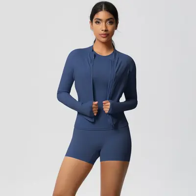Yoga Three-Piece Set, Nude-Feel Brushed Fabric, Solid Color - 9