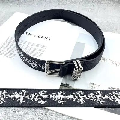 Chrome Hearts Sacred Sword Cross Belt for Men, Roller Hollow Design, Evergreen Style, Hanging Pattern Women's Belt, Celebrity Style, Perforated Heart Design. - 13