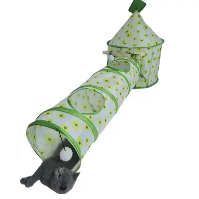 Foldable Cat Tunnel with Crawl Tunnel and Tent Combination Cat Toy - 9