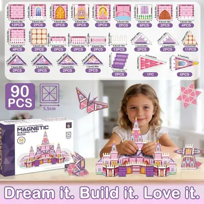 Pink Castle Magnetic Building Blocks Toy for Girls - 8