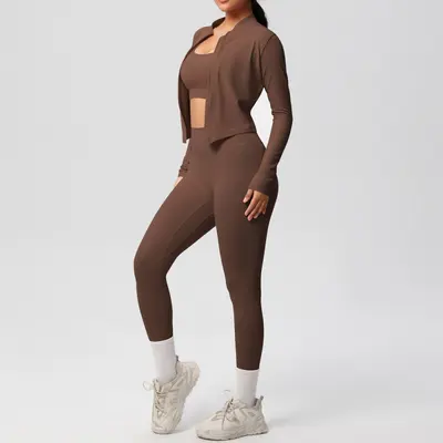 Women's 3-Piece Yoga Sportswear Set, Skin-Friendly Double-Sided Brushed Fabric - 7