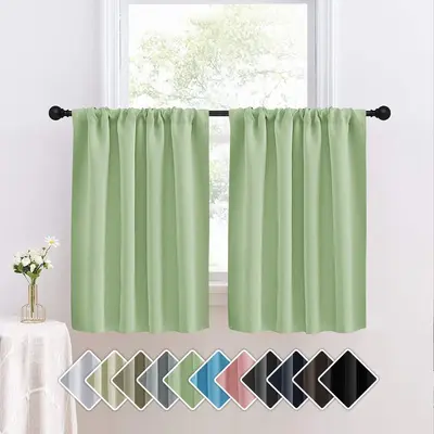 Cross-border New Arrival In-Stock Dropshipping Solid Color High-Precision Short Curtain Finished Blackout Curtain Kitchen Partition Curtain Coffee Curtain