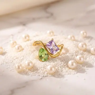 12 Birthstone Ring Replaceable Colored Gemstone Ring Luxury Titanium Steel Gold Plated Ring Women - 11