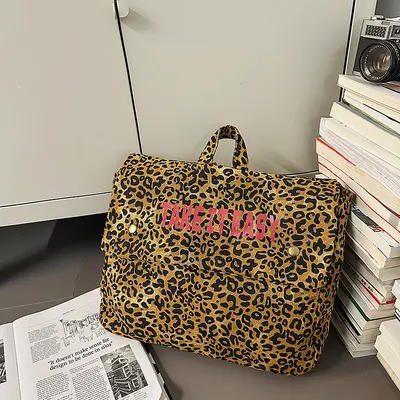 Leopard Print Canvas Backpack, Large Capacity for Travel and School - 9