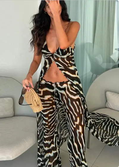 Mesh Irregular Top and Pants Beach Set, Model NTZ9007 - 7