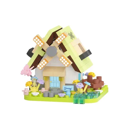 Mikro parçacıklı sokak manzaralı yel değirmeni yapı blok modeli, el yapımı puzzle