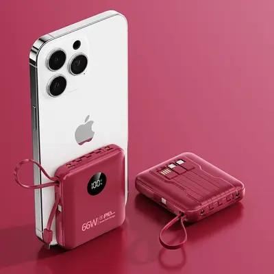 Toptan Mini Süper Hızlı Şarj 66W Güç Bankası 20000mAh Büyük Kapasiteli Entegre Kablolu Taşınabilir Şarjlı Cihaz Logo Baskılı - 9