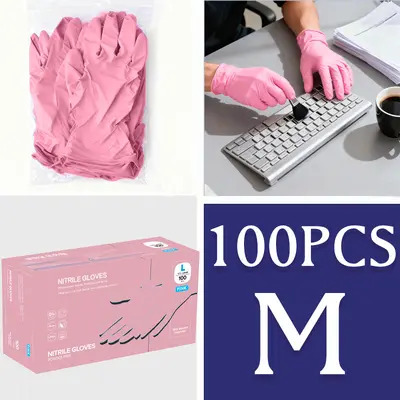 Pembe tek kullanımlık nitril eldiven, 100/50/20 adet, kalın - 7