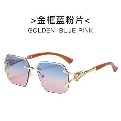 Frameless Square Sunglasses with Leopard Print Temples - 10