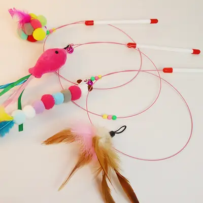 Wire Cat Teaser Wand with Replacement Feather Head, Self-Play Pet Toy - 3