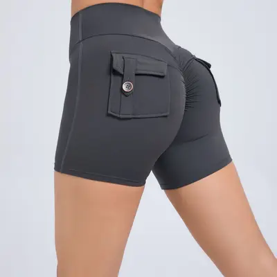 Kadın Yüksek Bel Kargo Tayt Şort, Düğmeli Kaldırıcı Hızlı Kuruyan Fitness Pantolonu - 7
