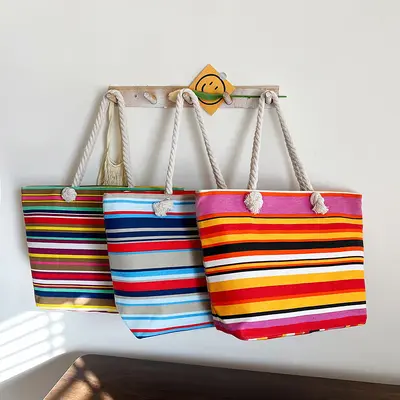 Canvas-Achseltasche im ethnischen Stil mit Hanfseil-Griff - 5