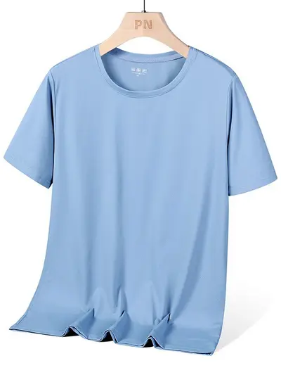 Ice Silk T-Shirt Short Sleeve Men Loose Running Top Half Sleeve Summer Solid Color Stretch Plus Size Tee Sports Quick-Dry Clothing