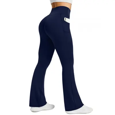 High-Waist Flared Yoga Pants for Women, Pockets, Stretchy Slimming Fitness Trousers - 5