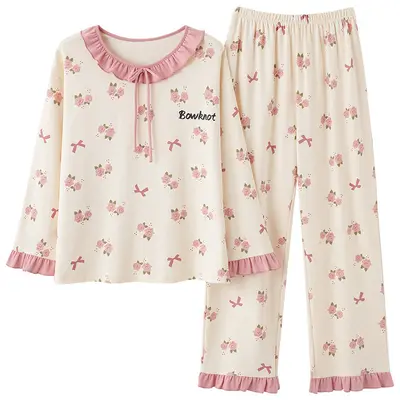 Women's Long Sleeve Two-Piece Pajama Set, Round Neck, Loose Fit