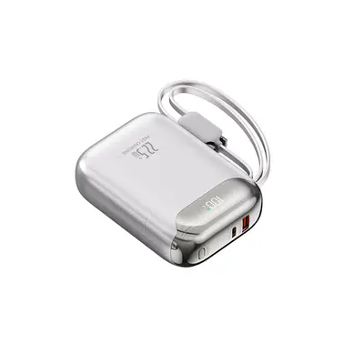 Schnelllade-3C-zertifizierte Powerbank, flugzeugtauglich, 10000 mAh großes Fassungsvermögen, Powerbank mit integriertem Kabel, mobile Stromversorgung