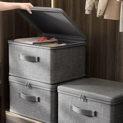 Zipper storage box with lid, clothing organizer