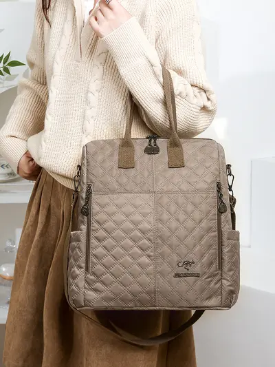 Women's Diamond Stitch Patchwork Commuter Backpack - 3