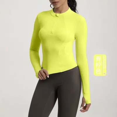 Women's yoga top stand collar zip long sleeve T-shirt - 9