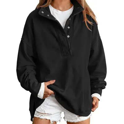 Women's Loose Button-Up Long-Sleeve Warm Fleece Sweater - 7
