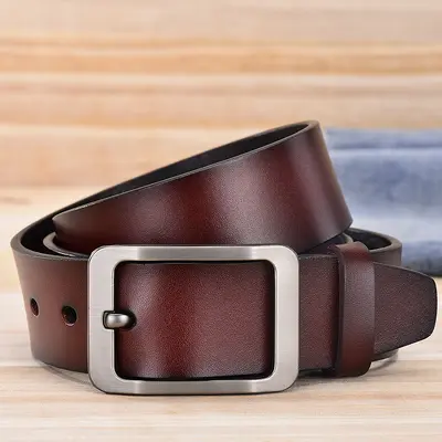 [Free Hole Punch] Men's Belt Pure Leather Pin Buckle Men's Denim Comfortable Retro Comfort Easy to Match Genuine Leather Belt - 5