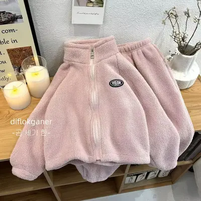 Kinder-Set: weiche warme Hose für Mädchen, Doppelseiten-Plüschpullover und Reißverschlussj - 8