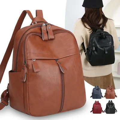 Women's Backpack, Large Capacity, Waterproof PU, Retro Korean Style - 9