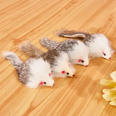 Cat Toy Rabbit Fur Mouse, Sand-Filled Squeaker, Two-Tone - 4