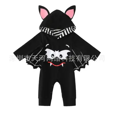 Newborn Halloween Bat Romper with Hooded Skeleton Costume