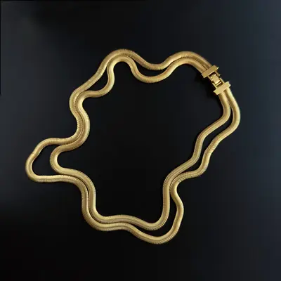 Matte Double-Layer Gold Snake Chain Necklace with Collarbone Chain