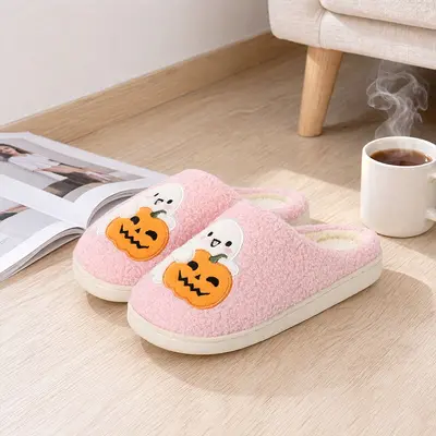 Halloween Pumpkin Cartoon Warm Winter Cotton Slippers, Unisex Couple Style