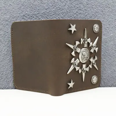 Punk Perçinli Gerçek Deri Erkek Cüzdan, Kısa Model, Çıtçıtlı - 4