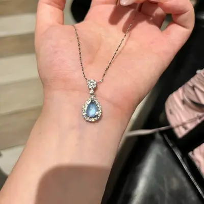 Blue tear drop pendant necklace, titanium steel - 5