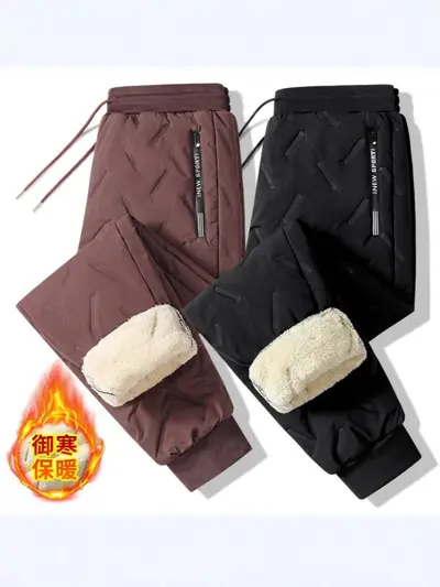 Herren-Freizeithose aus Baumwolle mit Lammfell-Futter, große Größen
