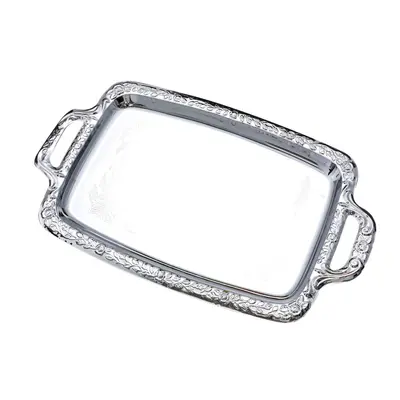 Stainless Steel Rectangular Serving Tray, Silver Rim