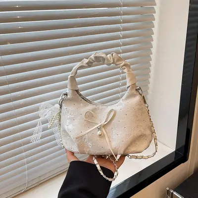 Pleated Chain Crossbody Bag for Women, Single Shoulder, Casual and Commuter - 1