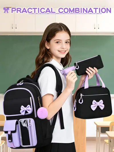 Amazon Best-selling High-capacity Bow Tie Three-piece Set Schoolbag for Girls, Junior and Senior High School and College Students, Backpack - 6