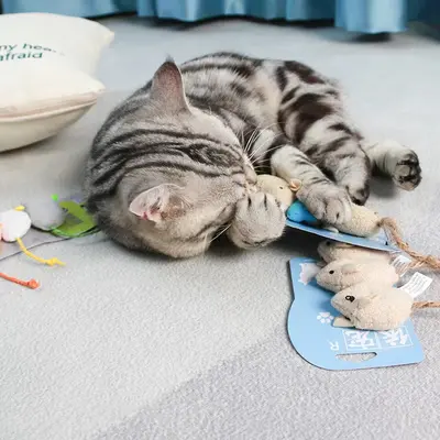 Three-Pack Realistic Plush Mouse Cat Toys, Interactive and Durable - 4