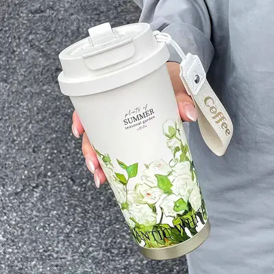 Thermobecher mit Doppeltrinkdeckel und Trinkhalm, Winter-Geschenkbecher - 5