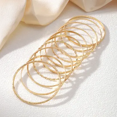 Embossed Geometric Multi-Layer Bracelet Set, 10 Pieces