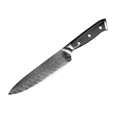 Damascus Pattern Chef Knife Set with Santoku Knife, Black Wood Handle - 7