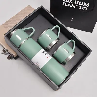 Vacuum Stainless Steel Thermos Cup Set, 1 Cup 3 Lids, Gift Box - 8
