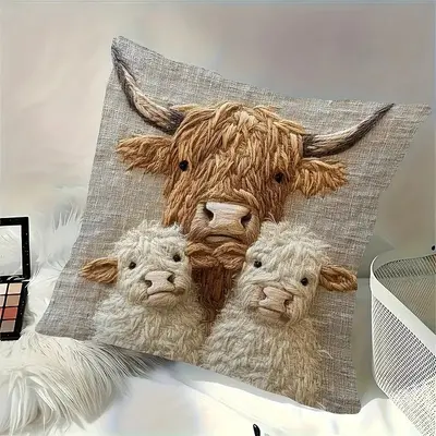 Highland-Rind Kissenbezug Kuschelkissenbezug Kuscheltier Kurzflor Samtig Niedliches Tierdruck Sofa Wohnzimmer Deko Kissen Bezug Cremestil - 8