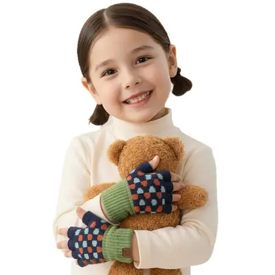 Children's fleece-lined fingerless gloves, ages 6-9