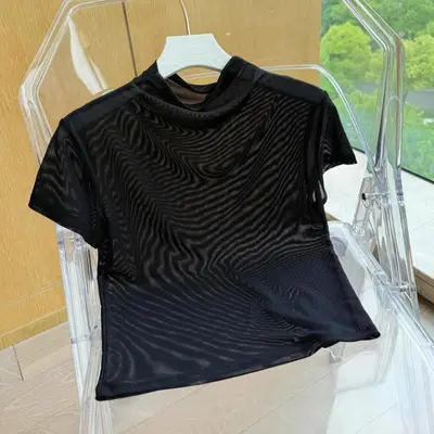 Women's Summer Yoga Top, Breathable, Short Sleeve, Mesh Detail - 3