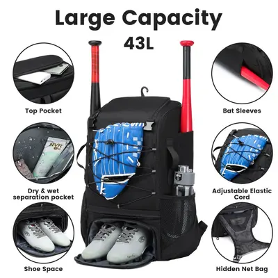 American Baseball Backpack, Large Capacity Softball Equipment Bag - 4