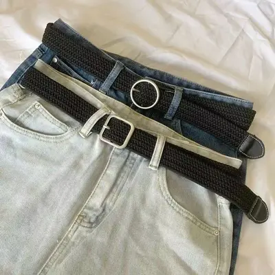 Trendy dokuma kot unisex kanvas kemer kadın çok yönlü elastik tembel siyah çok yönlü üst düzey kemer