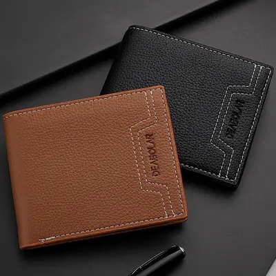 Herren-Kurzgeldbörse aus Leder, Litschi-Muster, koreanischer Stil