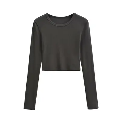 Women's Slim Fit Long Sleeve Stretch Basic T-Shirt, Solid Color, Round Neck - 9